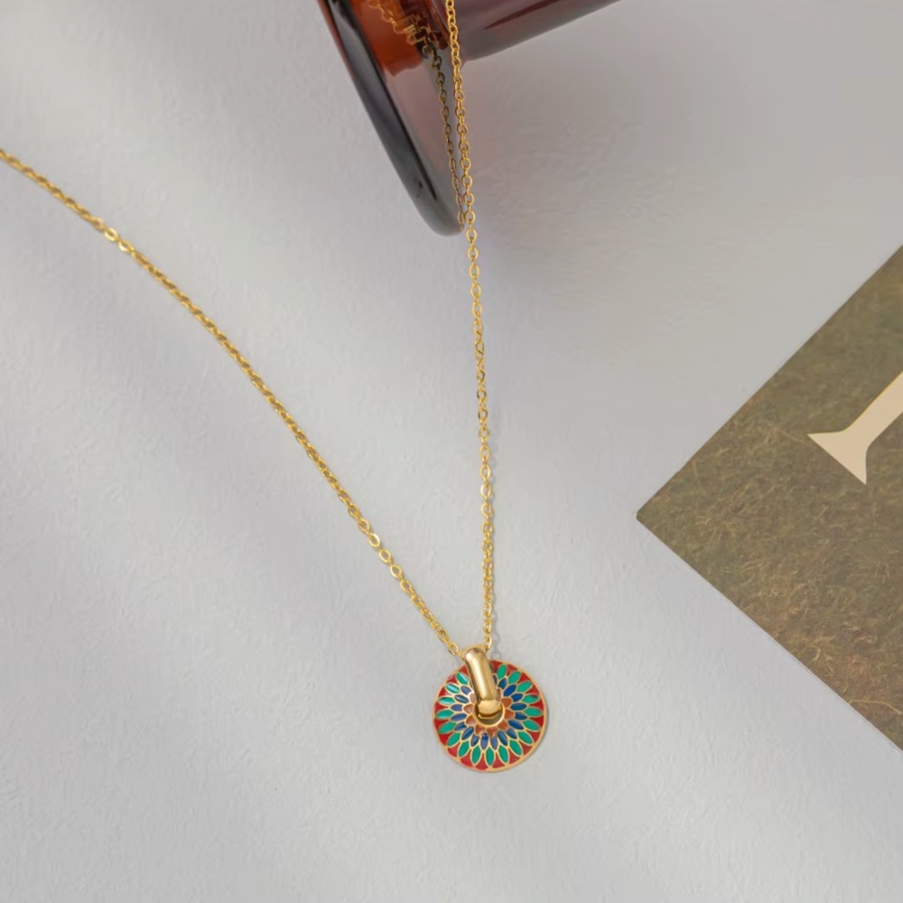 Gold Tone Enamel Mandala Necklace & Hoop Earrings Set , NEW - Picture 6 of 10